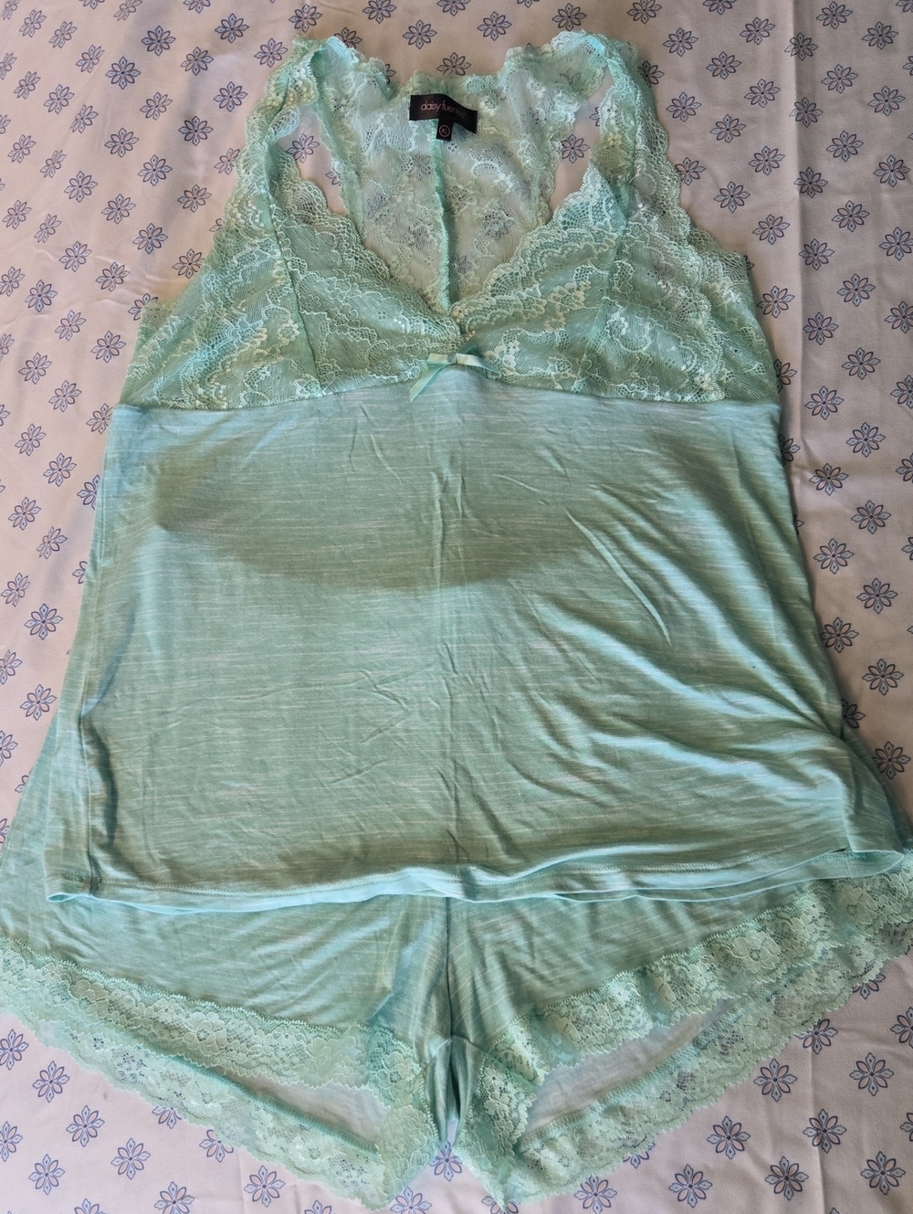 Light Mint Tank + Shorts Lace-Trim Sleep Set